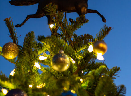 A horse figure atop a Christmas tree at Rancho Valencia Resort & Spa, a 5 star hotel in San Diego.