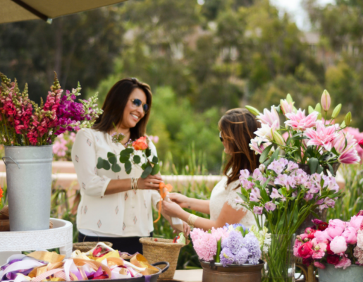 Mother's Day bouquets on the croquet lawn