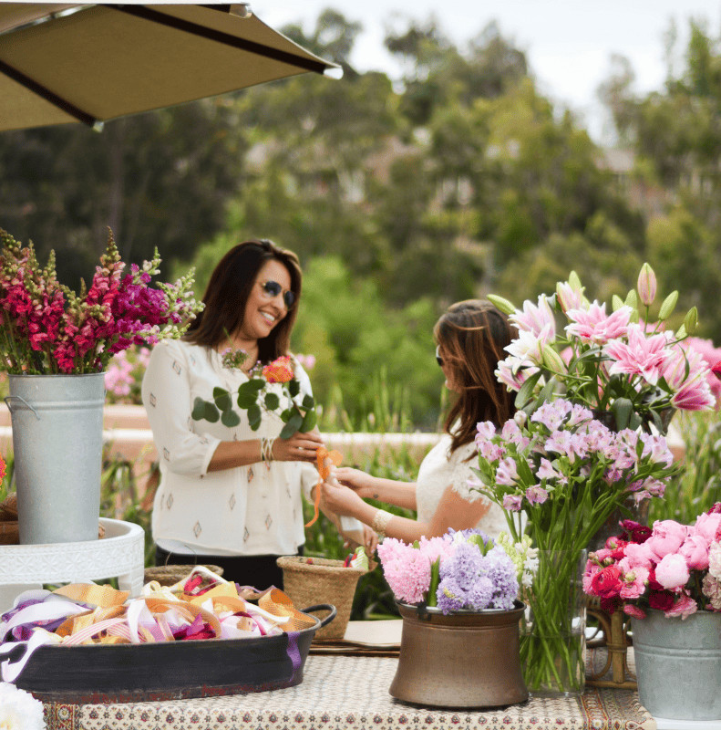 Mother's Day bouquets on the croquet lawn