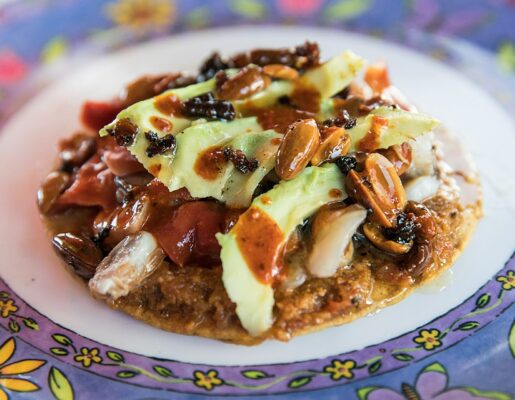 fish and avocado tostada