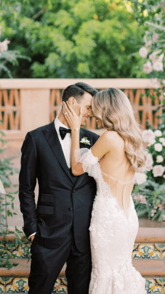 a bride and groom embracing
