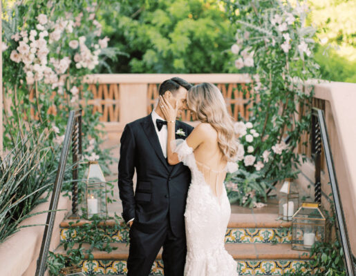 a bride and groom embracing