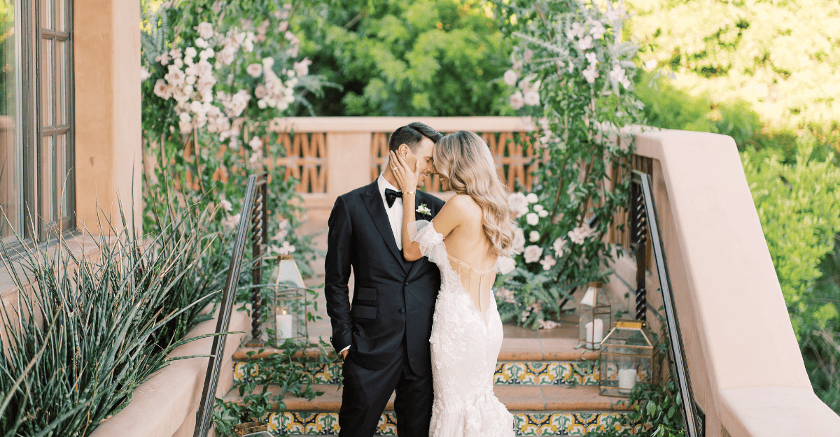 a bride and groom embracing