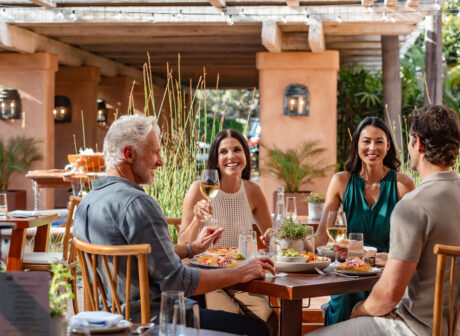 Couples dining on Fountain courtyard