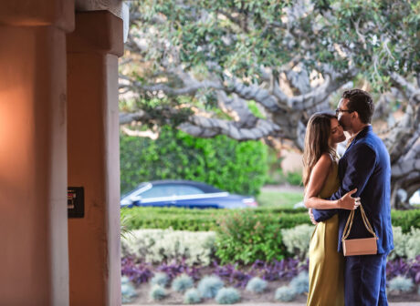 Couple hugging at valet