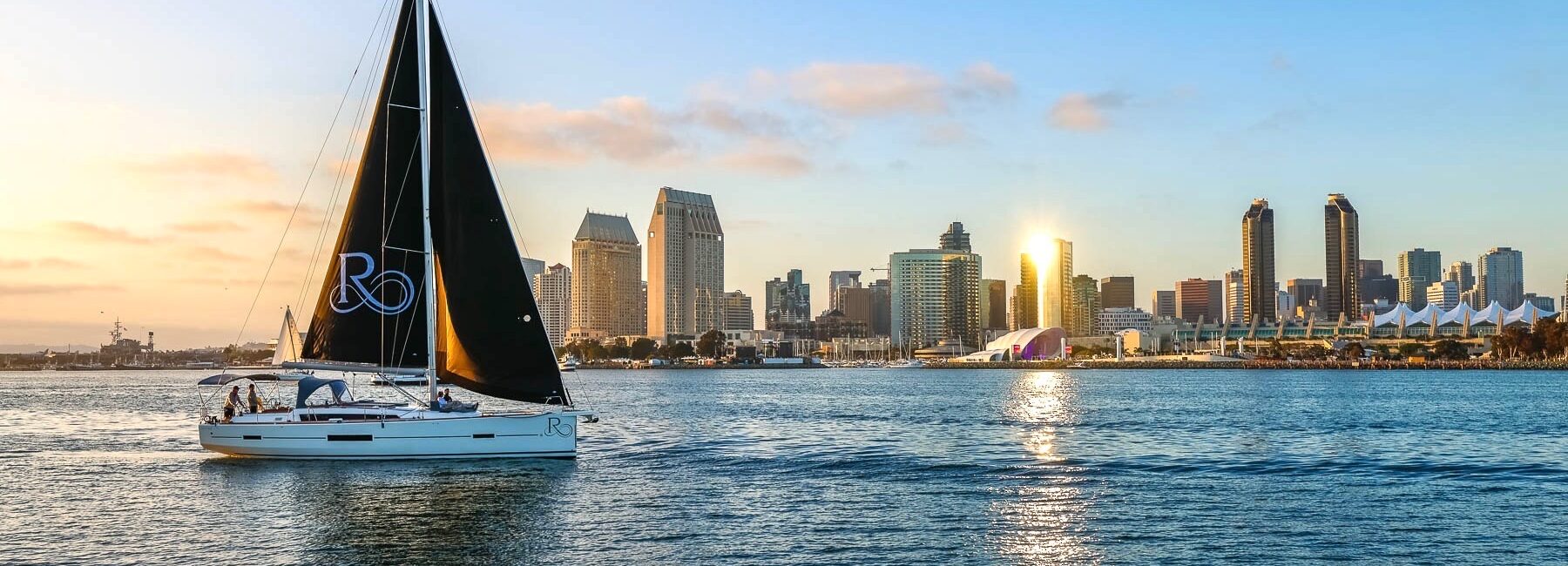Luxury Sailboat in San Diego Bay at Sunset