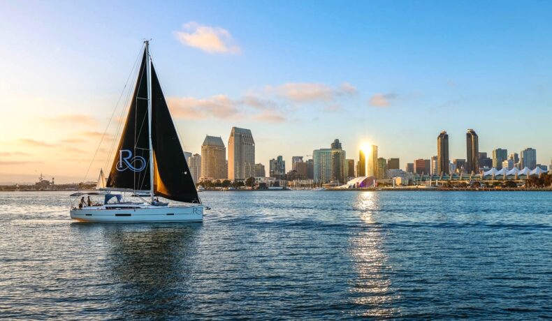 Luxury Sailboat in San Diego Bay at Sunset