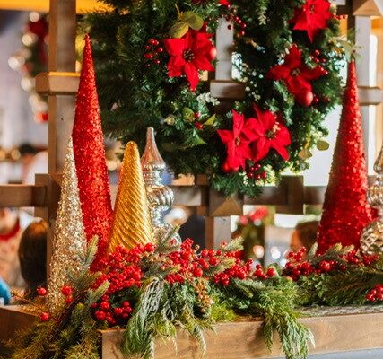 Christmas wreath and decorations