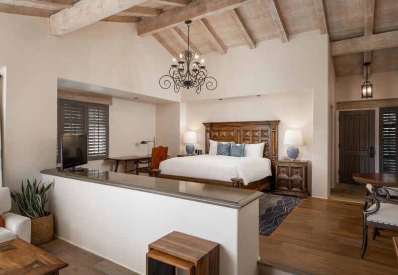 Agave King Suite king bed looking towards entry door