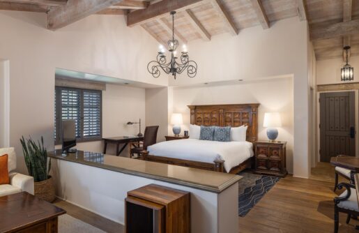 Eucalyptus ADA King Suite king bed, looking toward the entryway