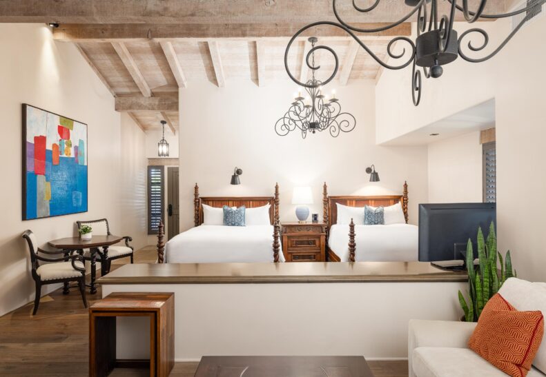 Eucalyptus ADA Two Queen Suite looking toward beds from living area