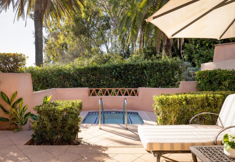 Olive Grove King Patio looking from door of suite to whirlpool