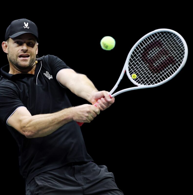 Andy Roddick hitting a tennis ball.